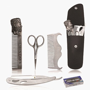 Professional Metal beard grooming kit with Black pouch Barber Shaving Razor Kit